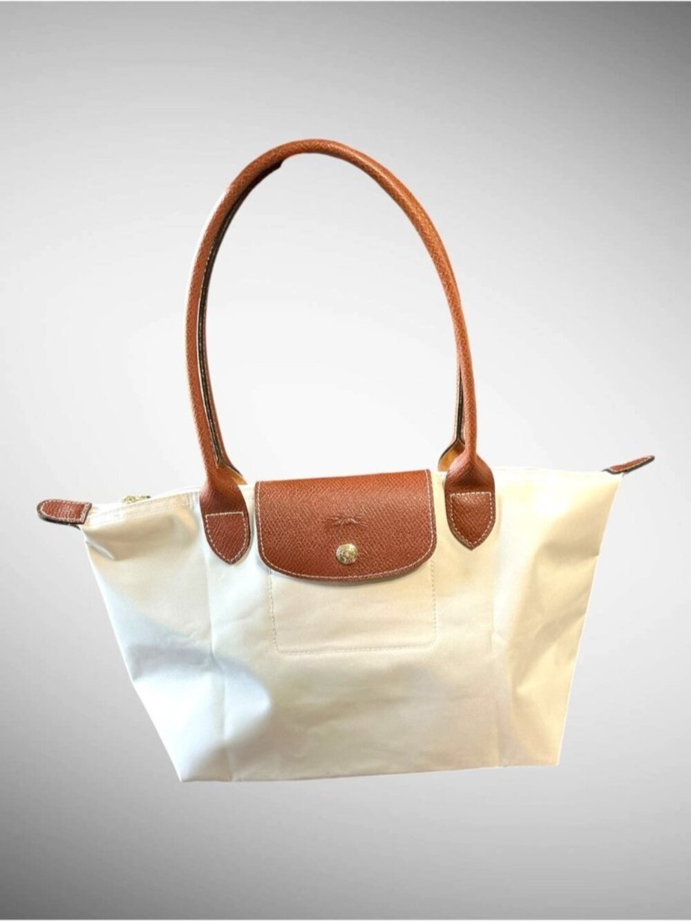 Longchamp Le Pliage Original M Tote Bag White Brown Made in France NWOT
